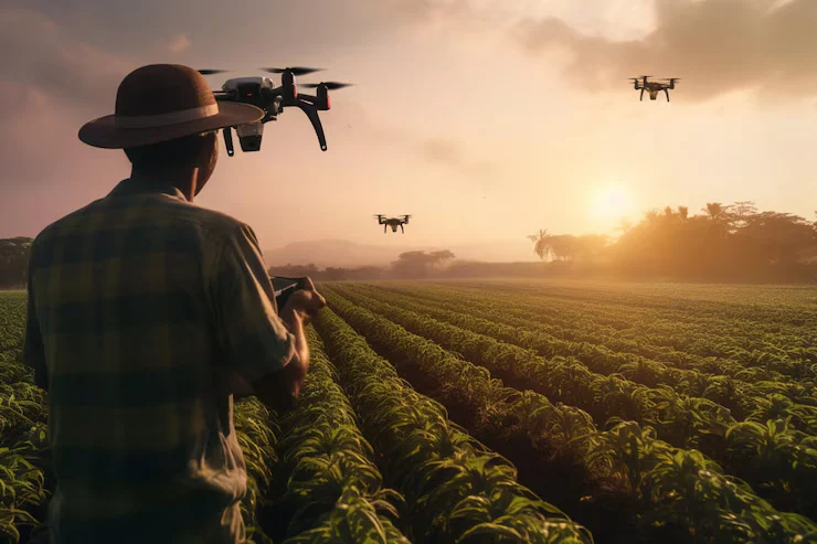 African farmer checking mobile app for agricultural updates